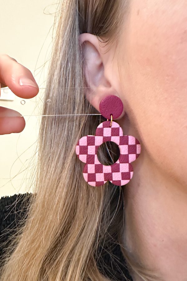 Bede Maroon Pink Chequered Dangles I - Image 2