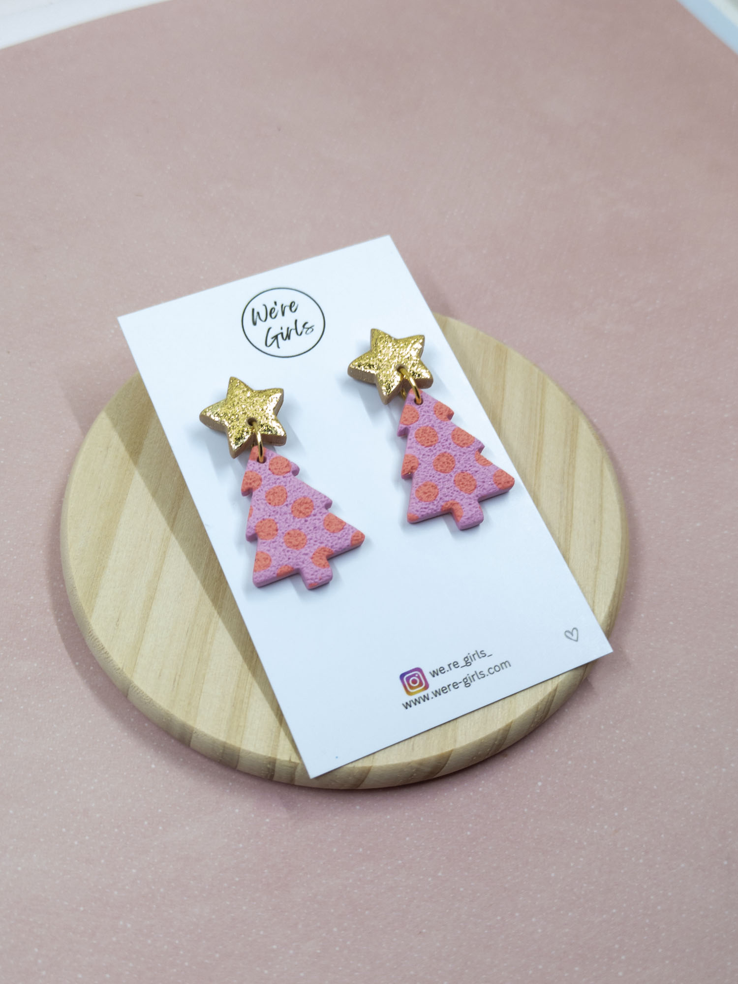 Tree Dangles - Coral Polka Dot (4cm)